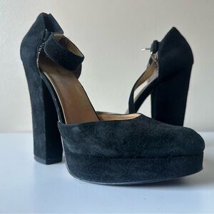 Vintage Nine West Black Suede Ankle Strap Pumps Heels 7